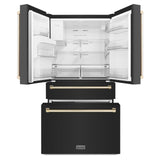 ZLINE 36" Autograph Edition 21.6 cu. ft Freestanding French Door Refrigerator with Water and Ice Dispenser in Fingerprint Resistant Black Stainless Steel with Accents (RFMZ-W-36-BS) [Color: Gold Accents]