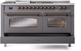 Nostalgie II 60 Inch Dual Fuel Natural Gas Freestanding Range in Matte Graphite with Bronze Trim