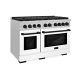 ZLINE Autograph Edition 48 in. 6.7 cu. ft. Paramount Double Oven Dual Fuel Range with 8 Burner Gas Cooktop in DuraSnow' Stainless Steel with White Matte Doors and Matte Black Accents (SDRSZ-WM-48-MB)