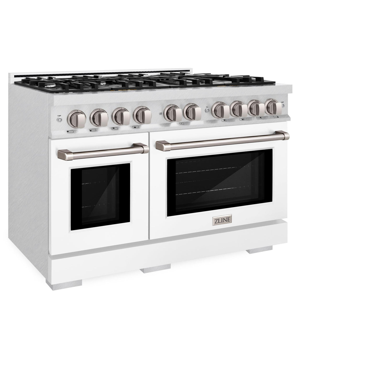 ZLINE 48 in. 6.7 cu. ft. Select Double Oven Dual Fuel Range with 8 Burner Gas Cooktop in DuraSnow' Stainless Steel with Black Matte Doors (HDRS-BLM-48)