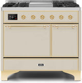 Majestic II 40 Inch Dual Fuel Natural Gas Freestanding Range in Antique White with Brass Trim