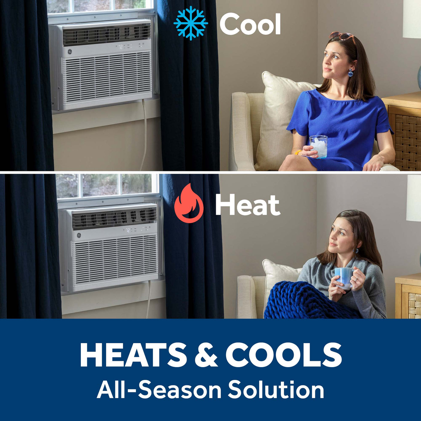 GE® 8,000 BTU Smart Heat/Cool Electronic Window Air Conditioner for Medium Rooms up to 350 sq. ft.