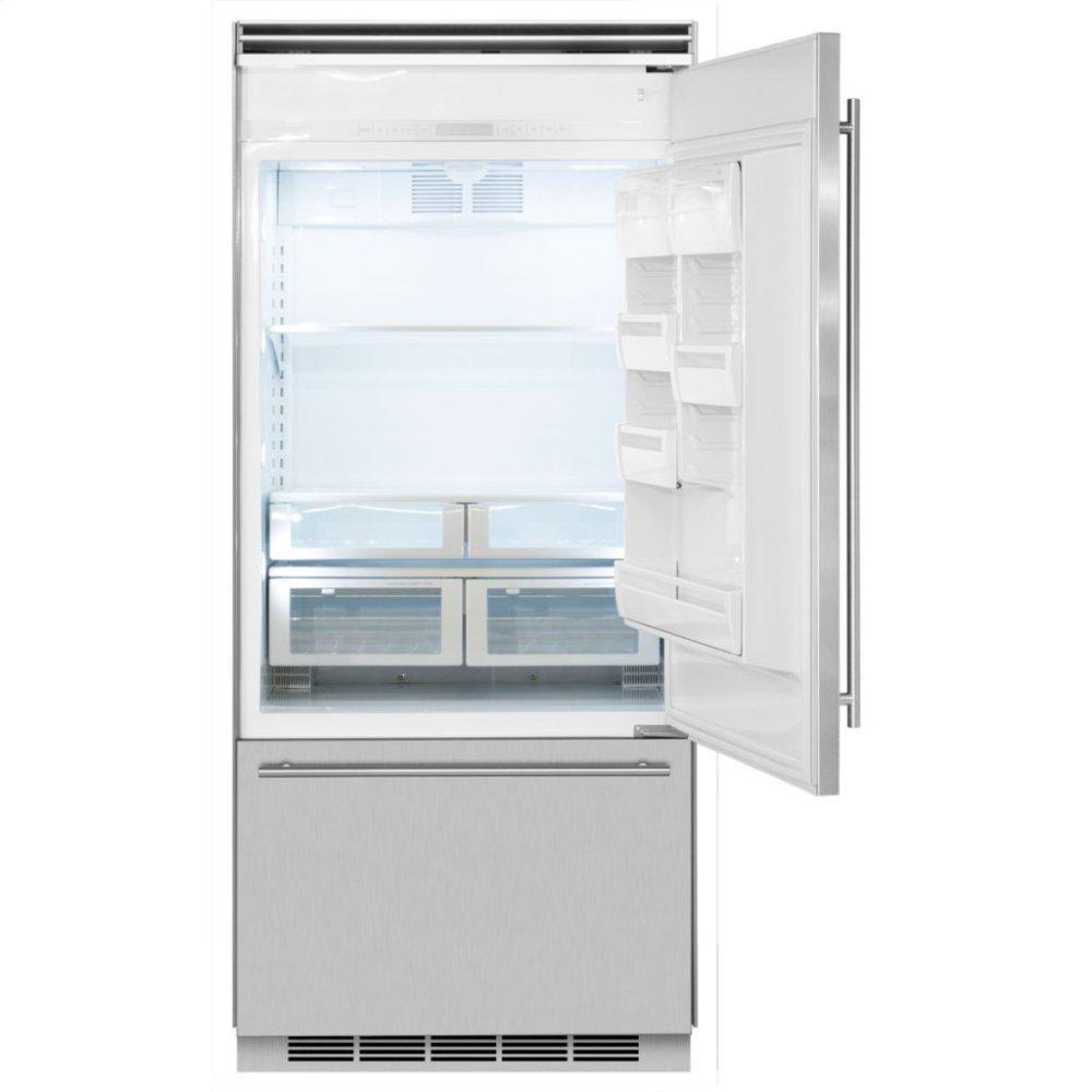 Marvel Professional Built-In 36" Bottom Freezer Refrigerator - Solid Stainless Steel Door - Right Hinge, Slim Designer Handle