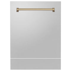 ZLINE 24 in. Autograph Edition Tallac Dishwasher Panel with Champagne Bronze Handle and Color Options (DPVZ-24-CB) [Color: Stainless Steel with Gold Handle]