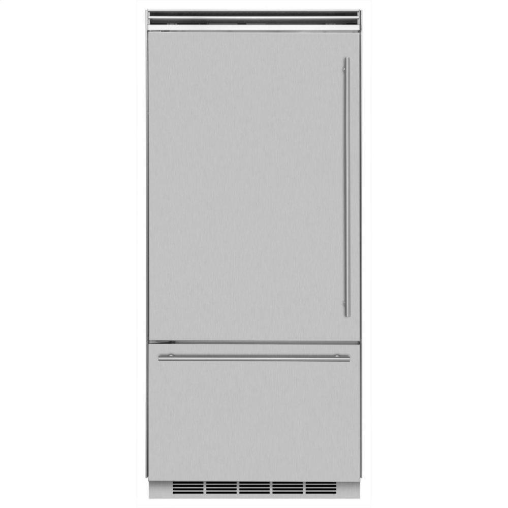 Marvel Professional Built-In 36" Bottom Freezer Refrigerator - Solid Stainless Steel Door - Left Hinge, Slim Designer Handle