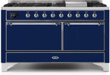 Majestic II 60 Inch Dual Fuel Natural Gas Freestanding Range in Midnight Blue with Chrome Trim