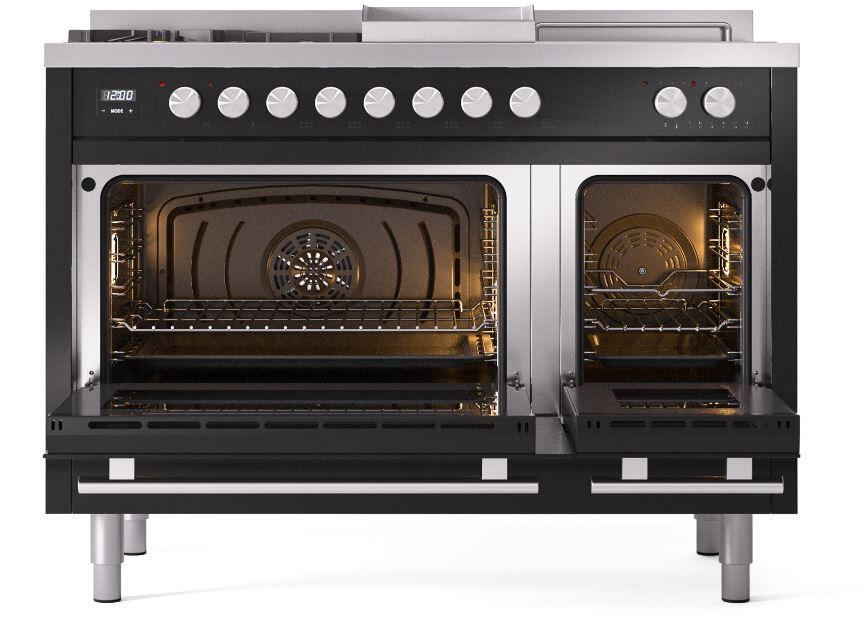 Professional Plus II 48 Inch Dual Fuel Natural Gas Freestanding Range in Glossy Black with Trim