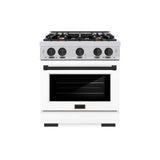 ZLINE Autograph Edition 36 in. 5.2 cu. ft. Select Dual Fuel Range with 6 Burner Gas Cooktop and Electric Convection Oven in Stainless Steel with White Matte Door and Matte Black Accents (HDRZ-WM-36-MB)