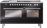 Professional Plus II 60 Inch Dual Fuel Natural Gas Freestanding Range in Glossy Black with Trim