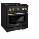 ZLINE Autograph Edition 30 in. 4.2 cu. ft. 4 Burner Gas Range with Convection Gas Oven in Black Stainless Steel and Champagne Bronze Accents (SGRBZ-30-CB)