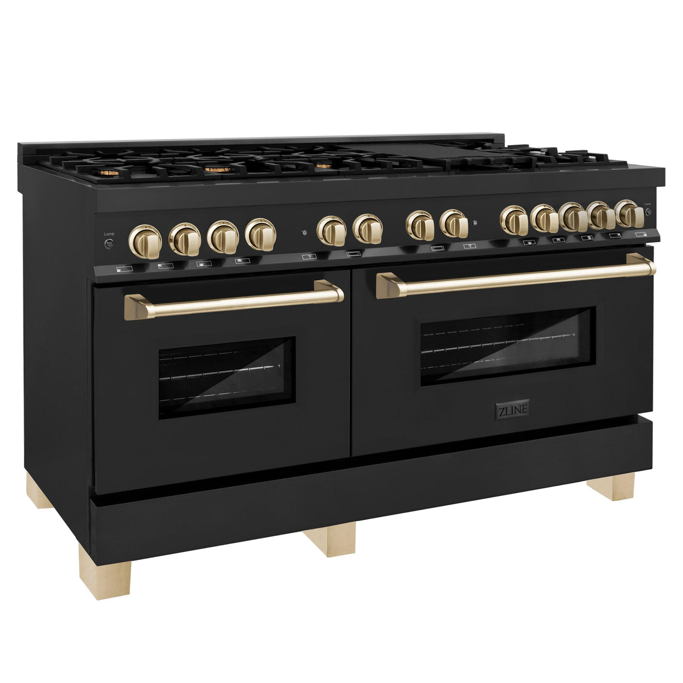 ZLINE Autograph Edition 60" 7.4 cu. ft. Dual Fuel Range with Gas Stove and Electric Oven in Black Stainless Steel with Accents (RABZ-60) [Color: Champagne Bronze]