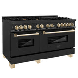 ZLINE Autograph Edition 60" 7.4 cu. ft. Dual Fuel Range with Gas Stove and Electric Oven in Black Stainless Steel with Accents (RABZ-60) [Color: Polished Gold Accents]