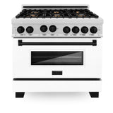 ZLINE 36" 4.6 cu. ft. Range with Gas Stove and Gas Oven in DuraSnow® Stainless Steel with White Matte Door and Accents (RGSZ-WM-36) [Accent: Champagne Bronze]