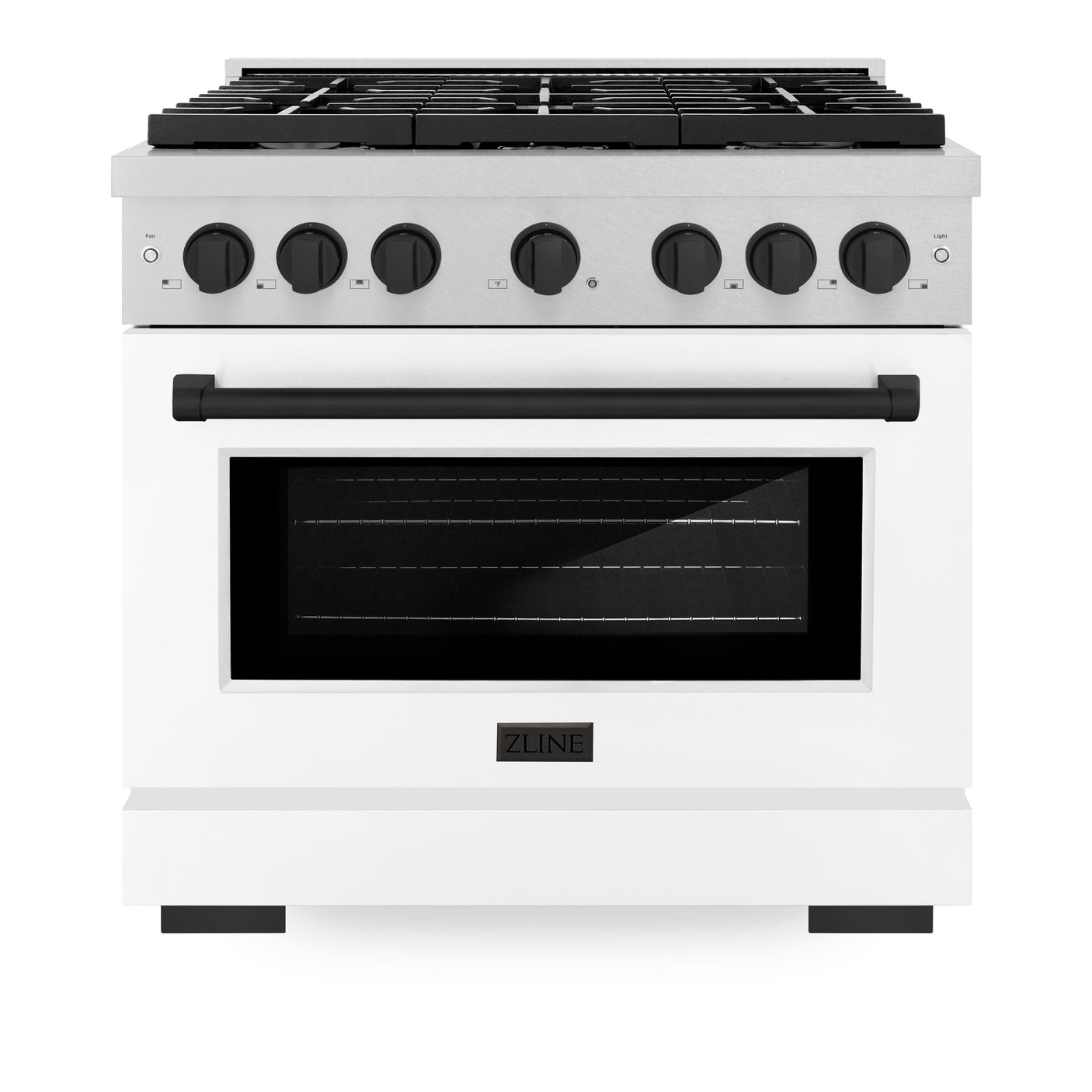 ZLINE Autograph Edition 36 in. 5.2 cu. ft. 6 Burner Gas Range with Convection Gas Oven in DuraSnow' Stainless Steel with White Matte Door and Matte Black Accents (SGRSZ-WM-36-MB)