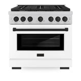 ZLINE Autograph Edition 36 in. 5.2 cu. ft. 6 Burner Gas Range with Convection Gas Oven in DuraSnow' Stainless Steel with White Matte Door and Matte Black Accents (SGRSZ-WM-36-MB)