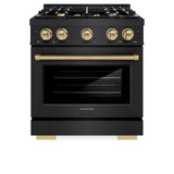 ZLINE Autograph Edition 30 in. 4.2 cu. ft. Select Gas Range with 4 Burner Cooktop and Convection Gas Oven in Black Stainless Steel and Champagne Bronze Accents (HGRBZ-30-CB)