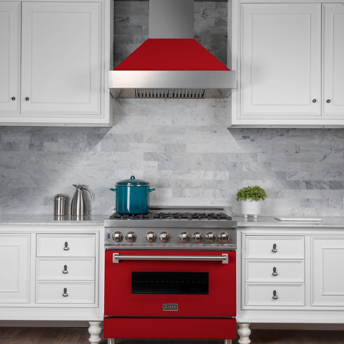 ZLINE Ducted DuraSnow Stainless Steel Range Hood with Red Matte Shell (8654RM)