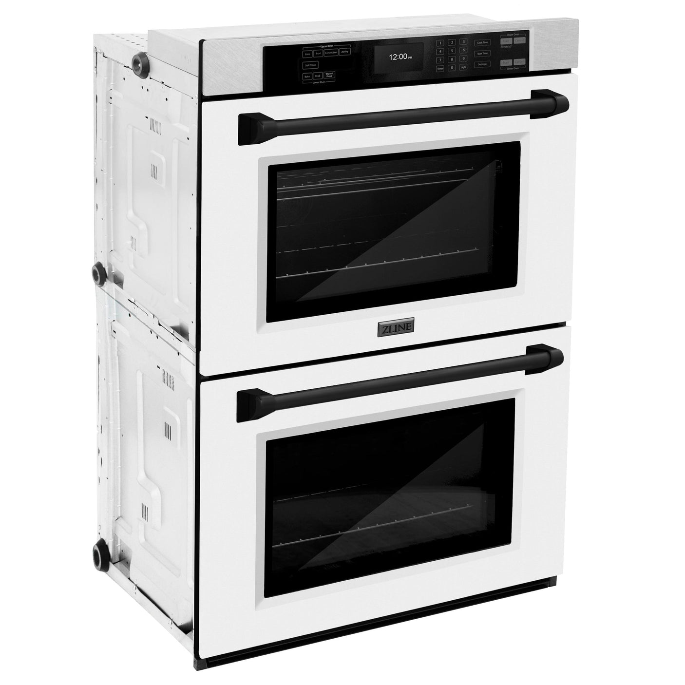 ZLINE 30 in. Autograph Edition Professional True Convection Double Wall Oven with Air Fry and Self Clean in DuraSnow' Stainless Steel with White Matte Doors and Matte Black Handles (WADSZ-WM-30-MB)