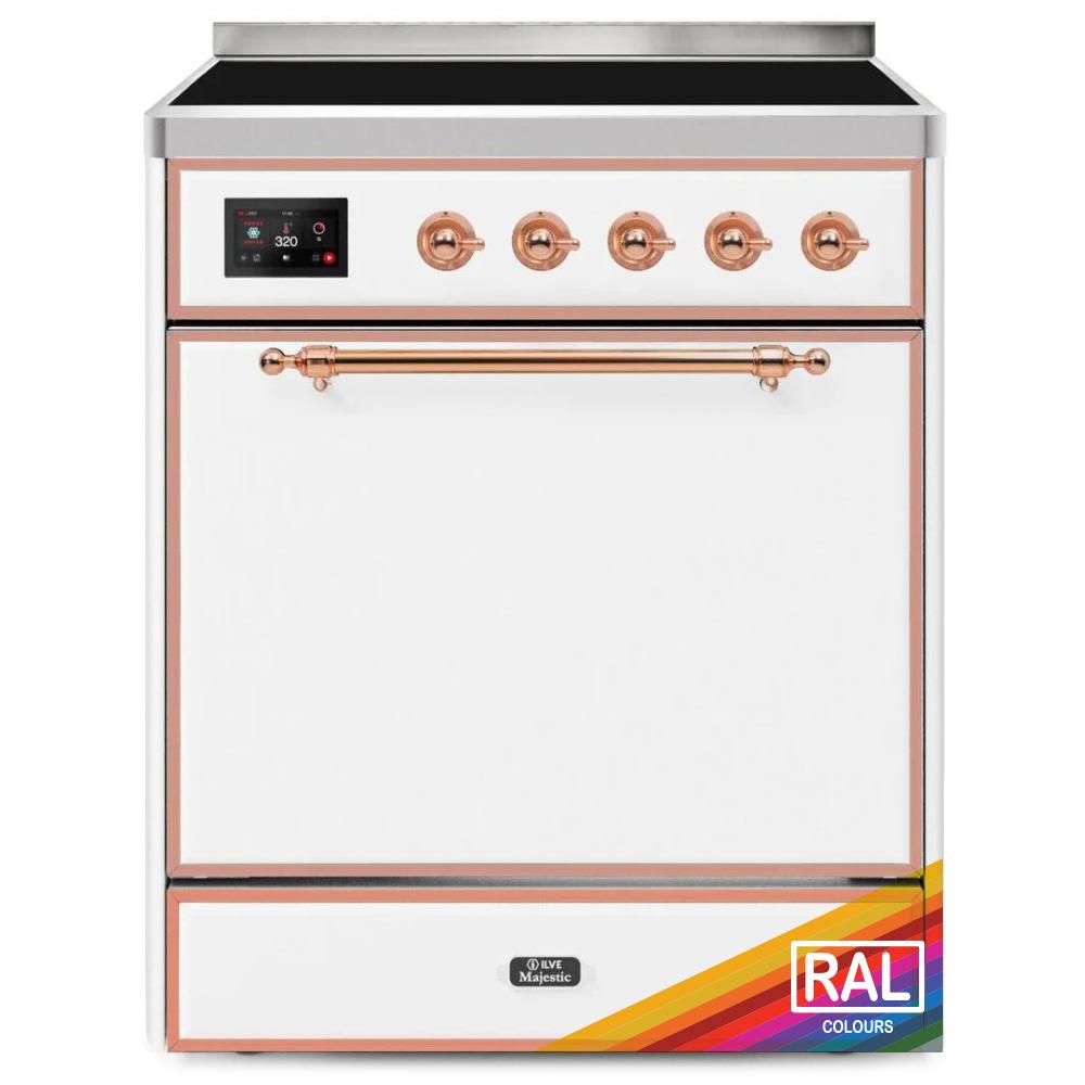 ILVE Majestic II 30 UMI30QNE3RAP Freestanding Electric Range with Induction Single Oven with Solid Door in RAL Color with Copper knobs