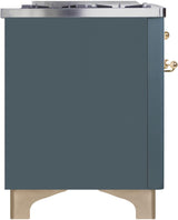 Majestic II 40 Inch Dual Fuel Natural Gas Freestanding Range in Blue Grey with Brass Trim