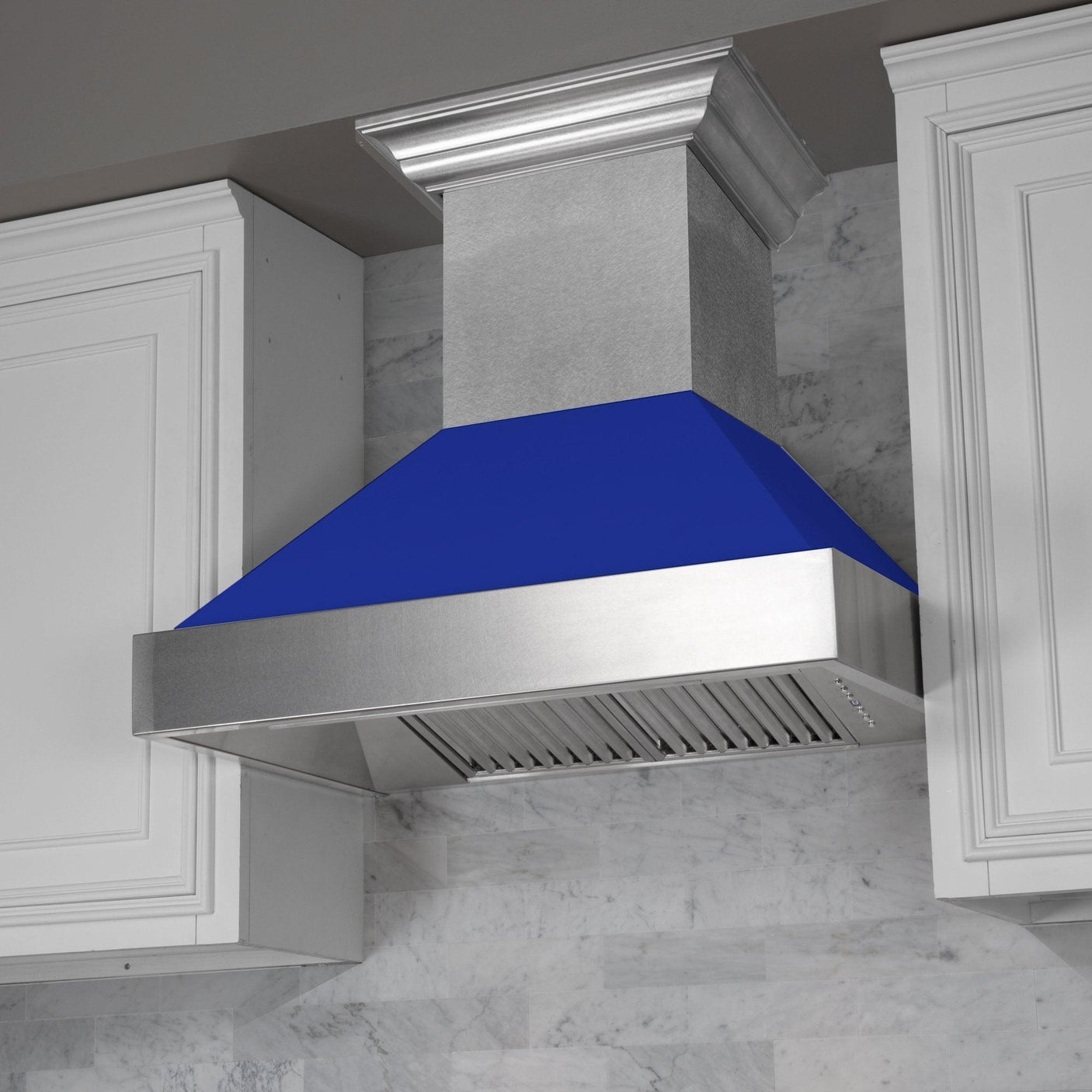 ZLINE Ducted DuraSnow Stainless Steel Range Hood with Blue Matte Shell (8654BM)