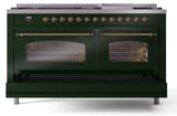 Nostalgie II 60 Inch Dual Fuel Natural Gas Freestanding Range in Emerald Green with Brass Trim