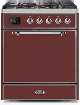 Majestic II 30 Inch Dual Fuel Natural Gas Freestanding Range in Burgundy with Chrome Trim