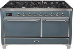 Majestic II 60 Inch Dual Fuel Liquid Propane Freestanding Range in Blue Grey with Chrome Trim