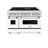 ZLINE Autograph Edition 48" 6.0 cu. ft. Dual Fuel Range with Gas Stove and Electric Oven in DuraSnow Stainless Steel with White Matte Door with Accents (RASZ-WM-48) [Color: Gold]