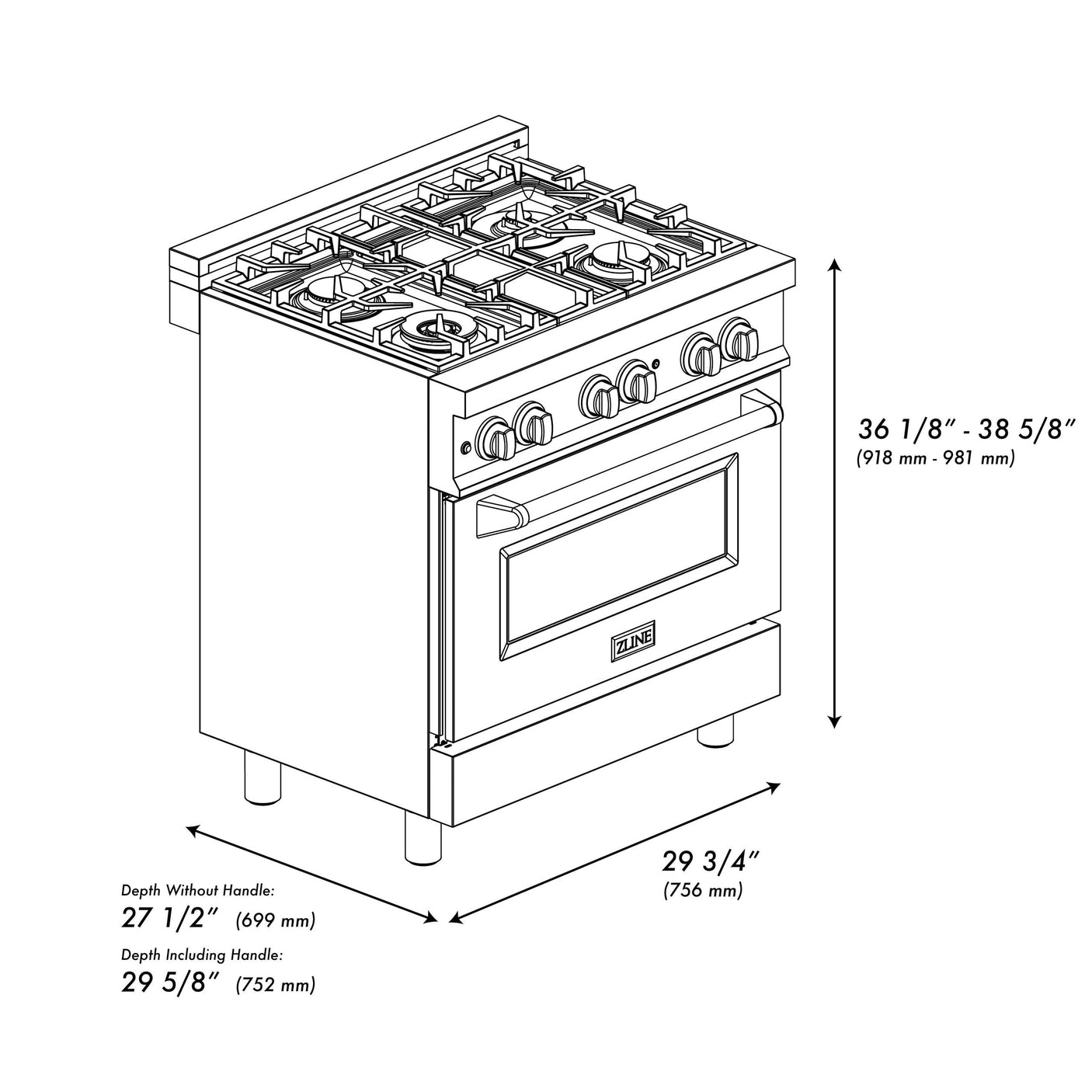 ZLINE 30 in. Dual Fuel Range with Gas Stove and Electric Oven in Stainless Steel (RA30) [Color: Blue Gloss]