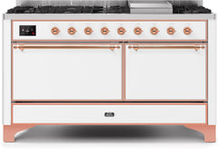 Majestic II 60 Inch Dual Fuel Natural Gas Freestanding Range in White with Copper Trim