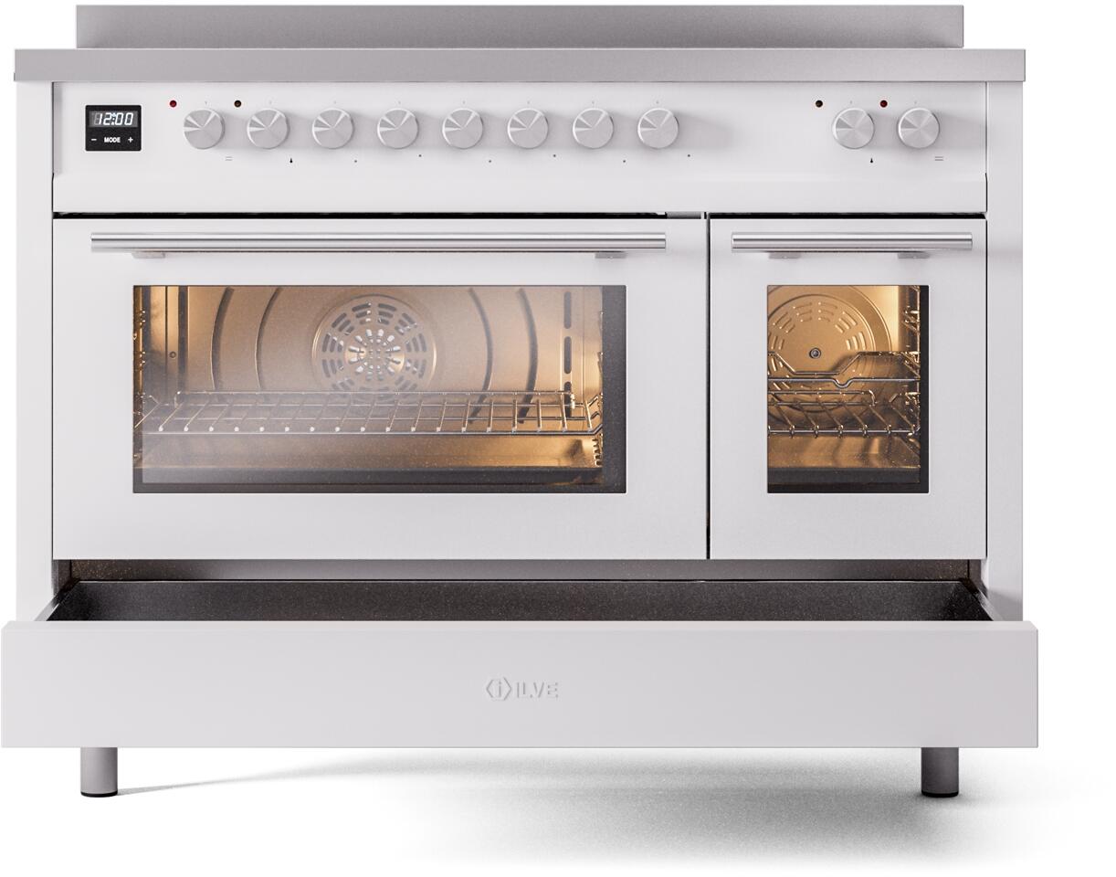 Professional Plus II 48 Inch Electric Freestanding Range in White with Trim