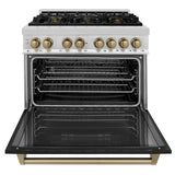 ZLINE Autograph Edition 36" 4.6 cu. ft. Dual Fuel Range with Gas Stove and Electric Oven in Stainless Steel with Black Matte Door and Champagne Bronze Accents (RAZ-BLM-36-CB)