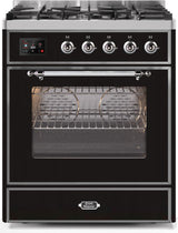 Majestic II 30 Inch Dual Fuel Natural Gas Freestanding Range in Glossy Black with Chrome Trim