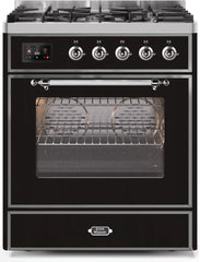 Majestic II 30 Inch Dual Fuel Natural Gas Freestanding Range in Glossy Black with Chrome Trim