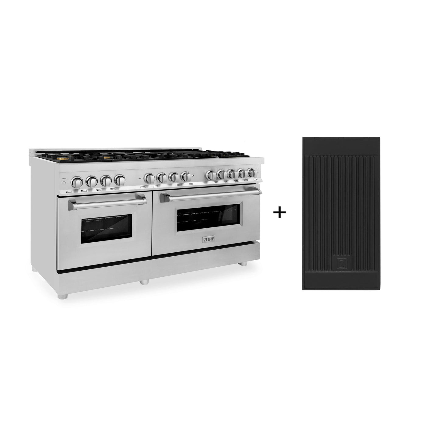 ZLINE 60 in. 7.4 cu. ft. Electric Oven and Gas Cooktop Dual Fuel Range with Griddle and Brass Burners in Stainless Steel (RA-BR-GR-60)