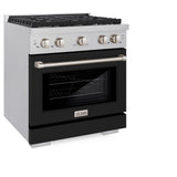 ZLINE 30 in. 4.2 cu. ft. 4 Burner Gas Range with Convection Gas Oven in DuraSnow' Stainless Steel with Black Matte Door (SGRS-BLM-30)