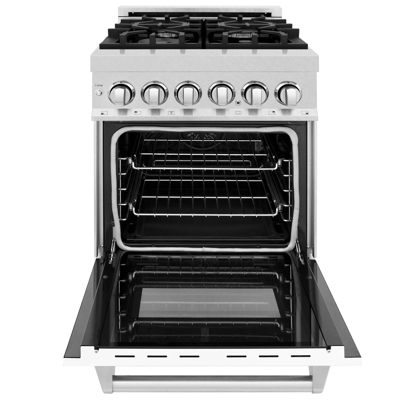 ZLINE 24 in. Professional Dual Fuel Range in DuraSnow Stainless Steel with Color Door Options (RAS-SN-24) [Color: DuraSnow With White Matte Door]