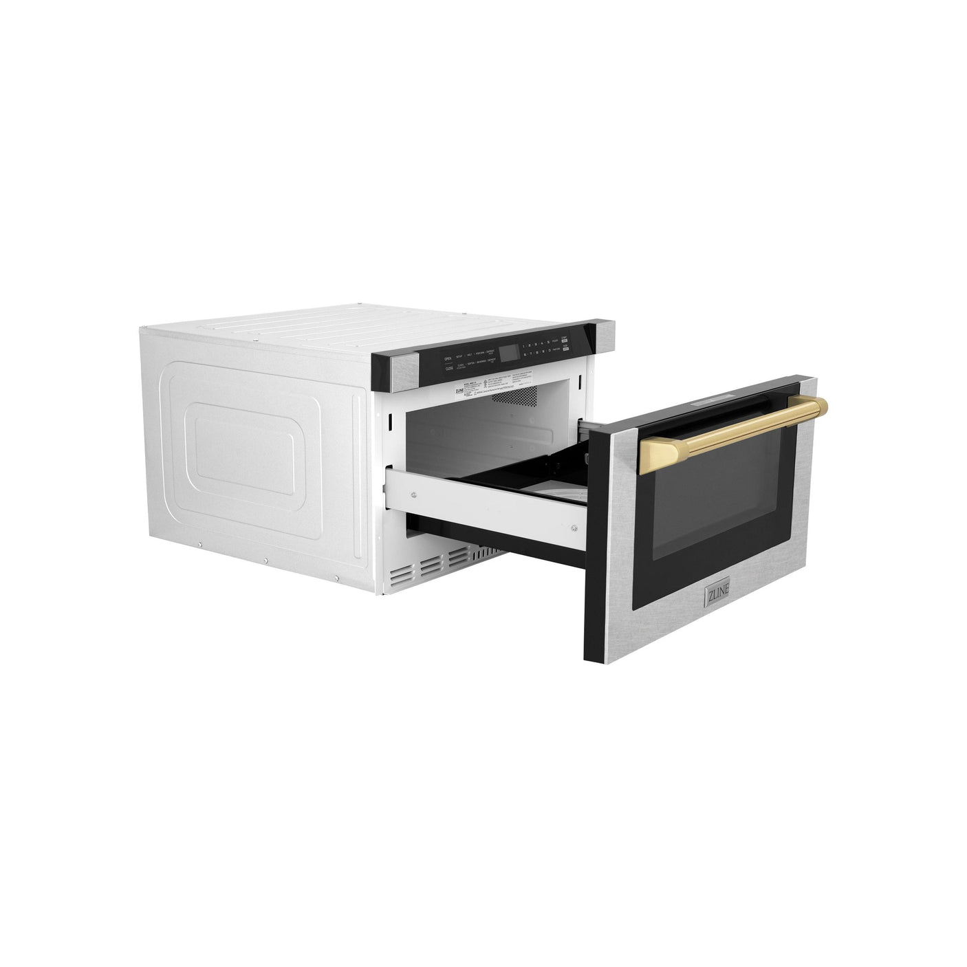 ZLINE Autograph Edition 24" 1.2 cu. ft. Built-in Microwave Drawer with Traditional Handle in DuraSnow and Polished Gold (MWDZ-1-SS-H-G)