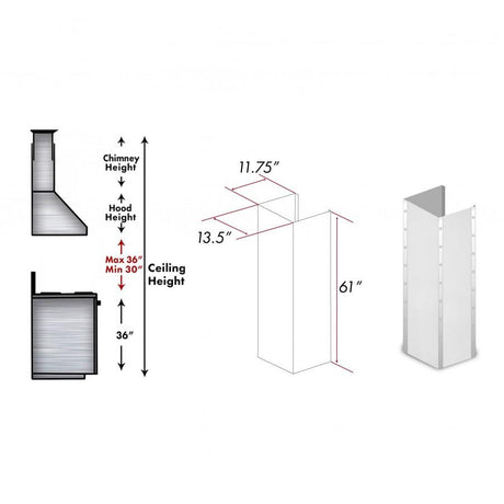 ZLINE 61" ZLINE DuraSnow Stainless Steel Extended Chimney and Crown (655-4SSSS-30-304-E)