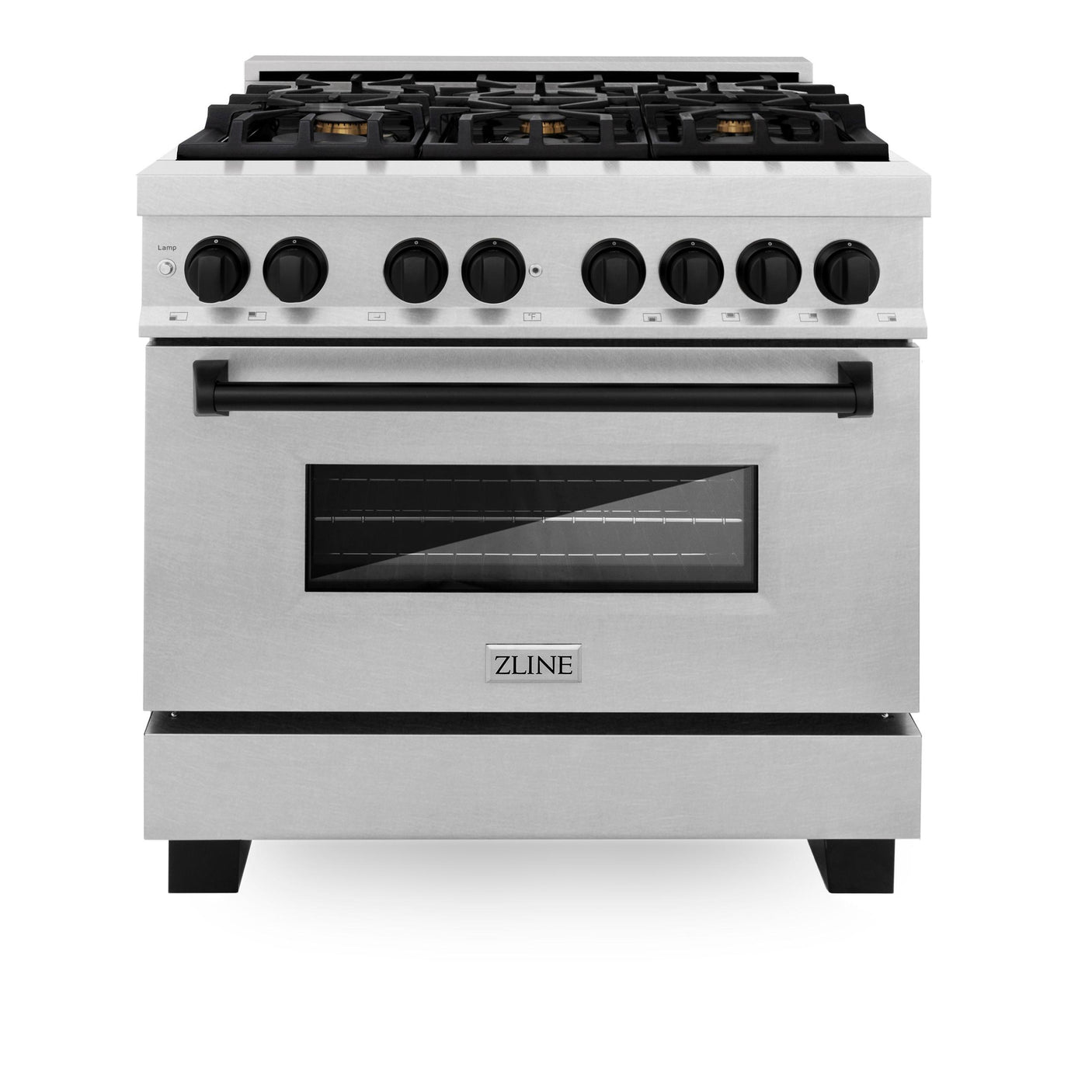 ZLINE Autograph Edition 36 in. 4.6 cu. ft. Dual Fuel Range with Gas Stove and Electric Oven in DuraSnow Stainless Steel with Accents (RASZ-SN-36) [Color: Matte Black]