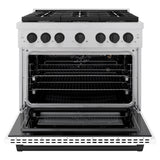 ZLINE Autograph Edition 36 in. 5.2 cu. ft. 6 Burner Gas Range with Convection Gas Oven in DuraSnow' Stainless Steel with White Matte Door and Matte Black Accents (SGRSZ-WM-36-MB)