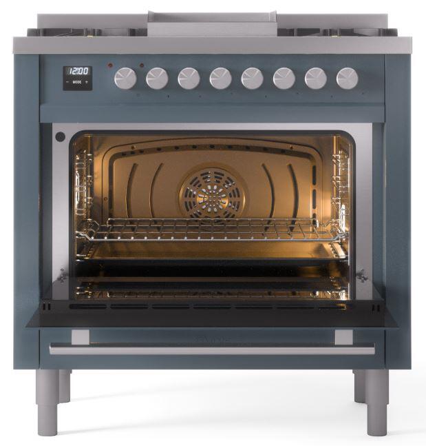 Professional Plus II 36 Inch Dual Fuel Natural Gas Freestanding Range in Blue Grey with Trim