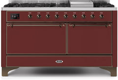 Majestic II 60 Inch Dual Fuel Liquid Propane Freestanding Range in Burgundy with Bronze Trim