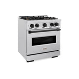 ZLINE Autograph Edition 30 in. 4.2 cu. ft. Classic Gas Range with 4 Burner Cooktop and Convection Gas Oven in DuraSnow' Stainless Steel and Matte Black Accents (CGRSZ-30-MB)