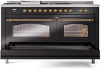 Nostalgie II 60 Inch Dual Fuel Liquid Propane Freestanding Range in Glossy Black with Brass Trim