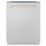 ZLINE Autograph Edition 24" 3rd Rack Top Touch Control Tall Tub Dishwasher in Stainless Steel with Accent Handle, 45dBa (DWMTZ-304-24) [Color: Gold]