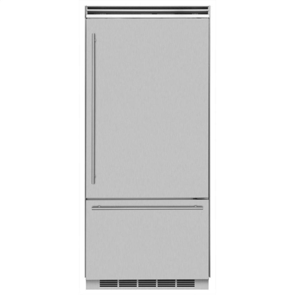 Marvel Professional Built-In 36" Bottom Freezer Refrigerator - Solid Stainless Steel Door - Left Hinge, Slim Designer Handle