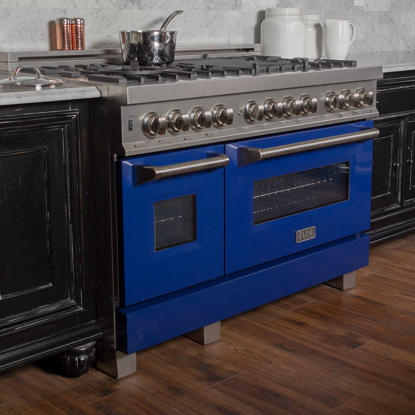 ZLINE 48 in. DuraSnow Stainless Steel 6.0 cu.ft. 7 Gas Burner/Electric Oven Range with Color Door Options (RAS-SN-48) [Color: Blue Matte]