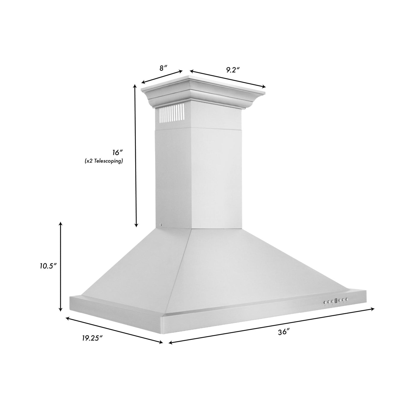 ZLINE Convertible Vent Wall Mount Range Hood in Stainless Steel with Crown Molding (KBCRN)